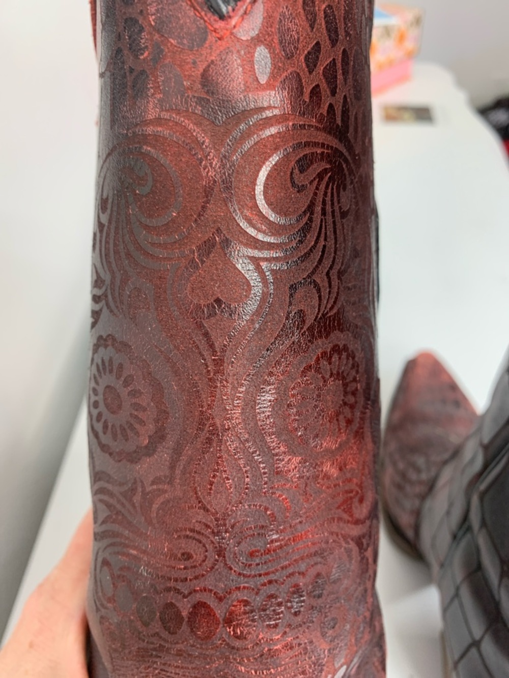 Ariat Catrina  Embossed Red Leather Western Boot - Picture 5 of 7